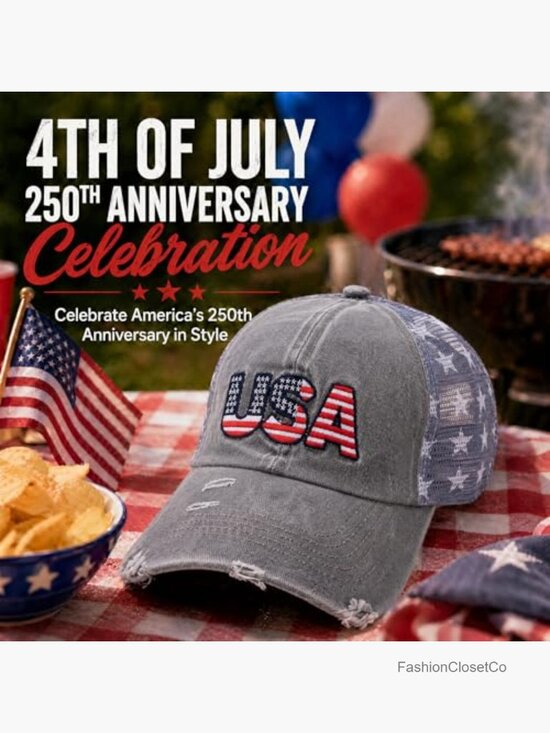250 Anniversary USA Hat Adjustable Baseball Cap Patriotic 4th July Women Men